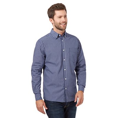 Maine New England Blue micro grid long sleeved shirt